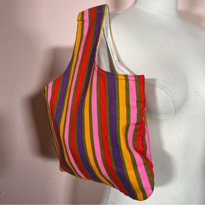 Vintage 1970 Mod Stripe Pink Avocado Green handmade Fabric Top Handle bag